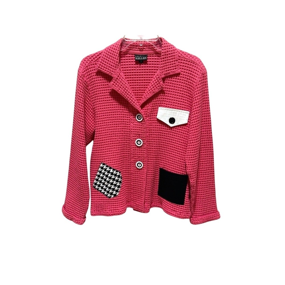 VTG Nannette Keller Pink Waffle Knit Blazer Shacket Patch Pockets Cotton 90's - Picture 1 of 17